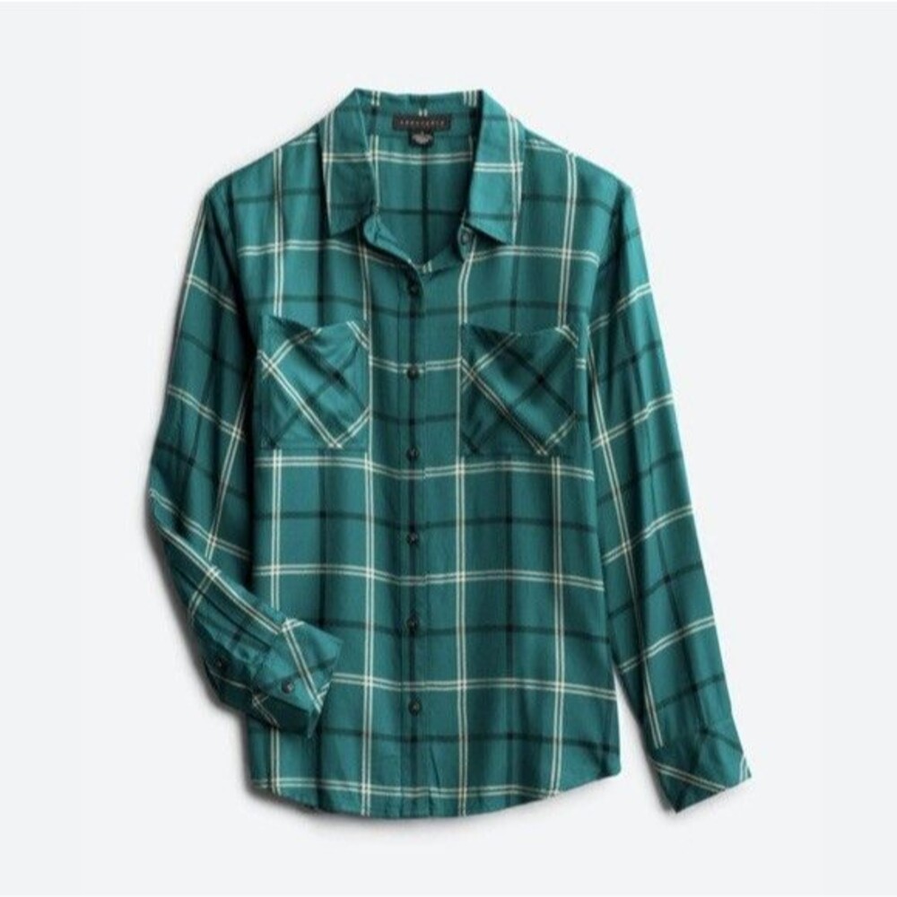 SANCTUARY Green Plaid Cozy Boyfriend Flannel Button Up Shirt Size XXL Outdoor